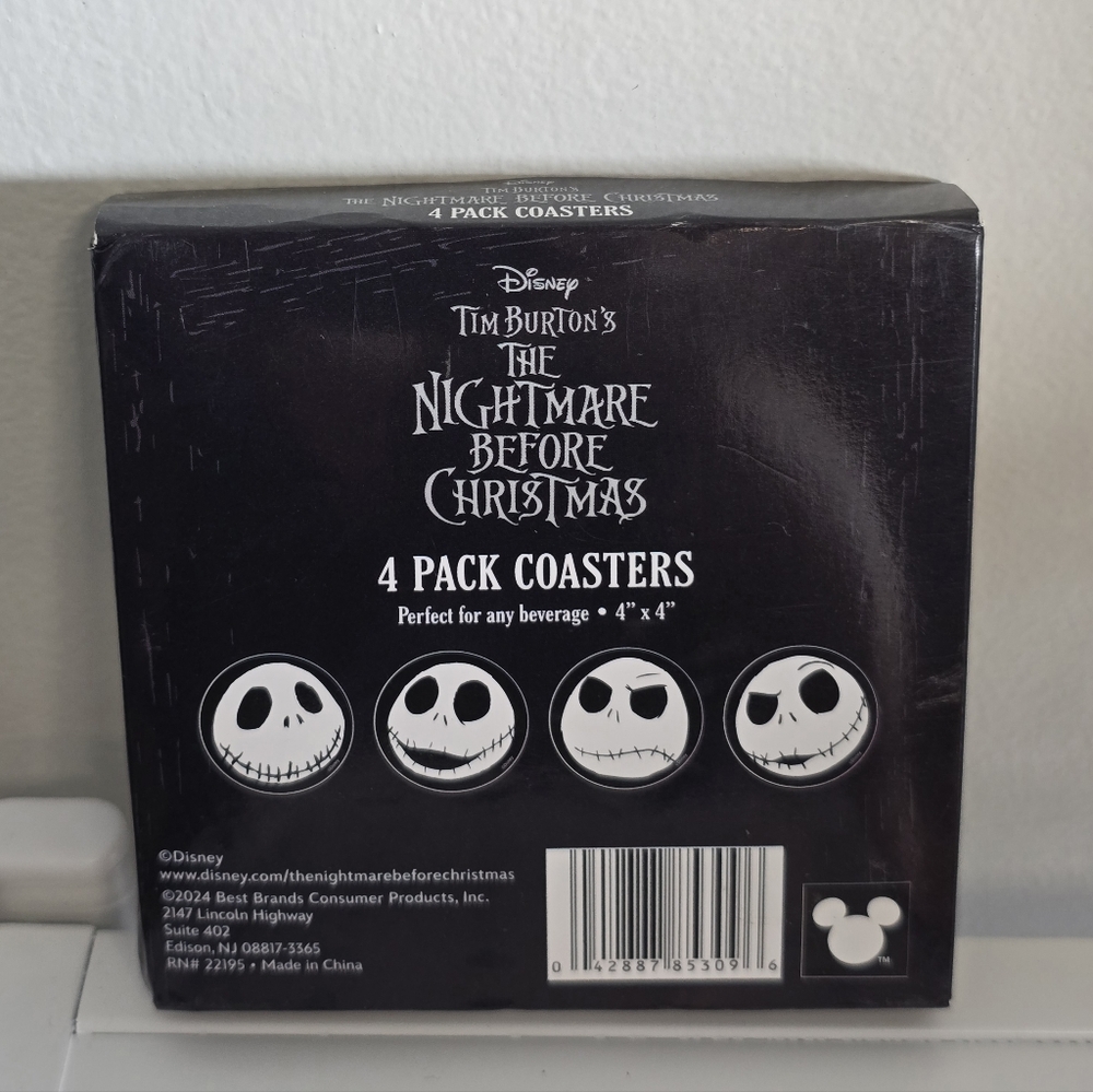 Disney Jack Skellington Nightmare Before Christmas Coaster Set Of 4 Nwt